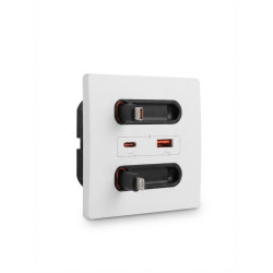 priza de perete rovo aac, incarcare rapida 20w, cabluri retractabile, usb-c si lightning, porturi usb-a si usb-c, 16a