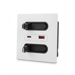 priza de perete rovo aac, incarcare rapida 20w, cabluri retractabile, usb-c si lightning, porturi usb-a si usb-c, 16a