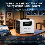 Invertor 1000W + acumulator 2009Wh iesire sinus PUR, MPPT de 550W, UPS , USB tip C de 30W și USB QC de 18W DATOUBOSS