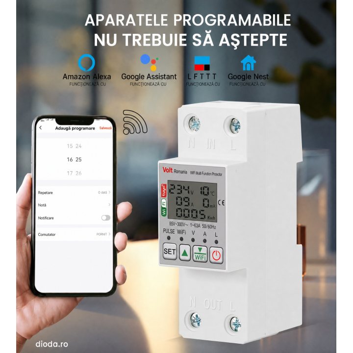 Siguranta Smart, Contor de energie, Protectie Diferentiala, 1-63A , temporizator comutare , Volt Romania