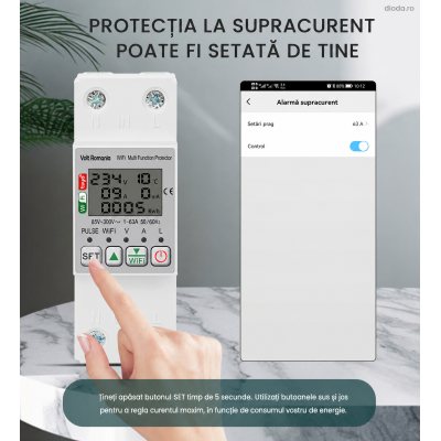 Siguranta Smart, Contor de energie, Protectie Diferentiala, 1-63A , temporizator comutare , Volt Romania