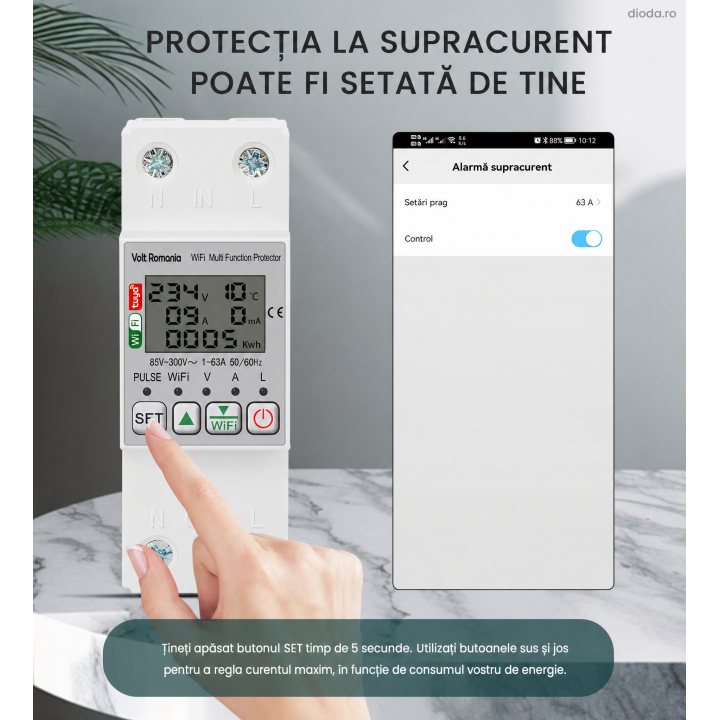 Siguranta Smart, Contor de energie, Protectie Diferentiala, 1-63A , temporizator comutare , Volt Romania