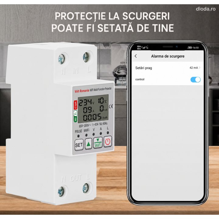 Siguranta Smart, Contor de energie, Protectie Diferentiala, 1-63A , temporizator comutare , Volt Romania