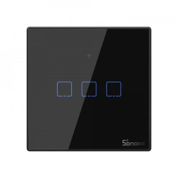 resigilat intrerupator inteligent cu touch sonoff t3 eu tx, wireless + rf 433, 3 canale, compatibil ios/android, amazon alexa/go