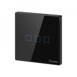 resigilat intrerupator inteligent cu touch sonoff t3 eu tx, wireless + rf 433, 3 canale, compatibil ios/android, amazon alexa/go