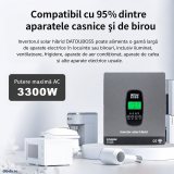 Invertor hibrid 3300W 24V, conectat la rețea, funcționează fără baterie,protecție BMS, MPPT 150A