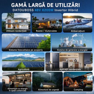 Invertor hibrid solar 6200W 48VDC , MPPT 120A, intrare PV 8500W, intrare PV 27A, anti-reflux