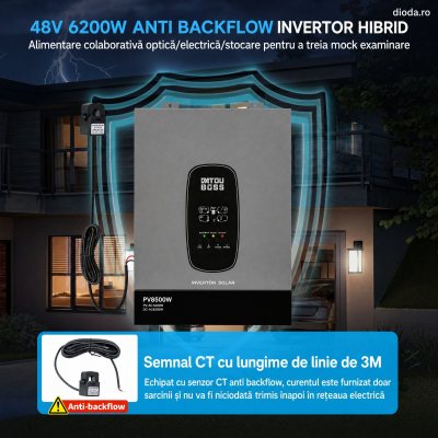 Invertor hibrid solar 6200W 48VDC , MPPT 120A, intrare PV 8500W, intrare PV 27A, anti-reflux