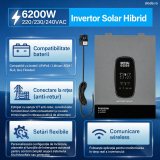 Invertor hibrid solar 6200W 48VDC , MPPT 120A, intrare PV 8500W, intrare PV 27A, anti-reflux