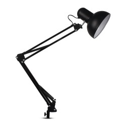 Lampă de Birou Designer Ajustabilă Braț Metalic+Întrerupator & E27 cu Clemă Negru