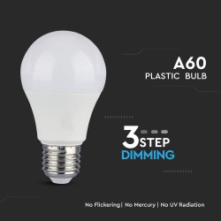 Bec LED - 9W 3 Step Dimming A60 Е27 Plastic, Alb natural