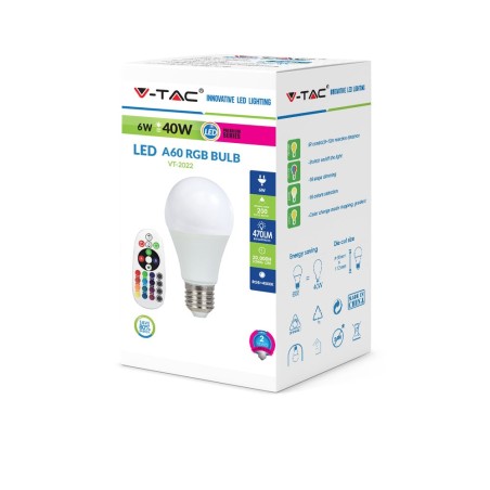 Bec LED - 6W E27 A60 RGB Cu control de la distanță Alb cald