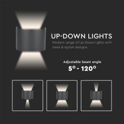 6W Aplică LED Corp Negru Rotund IP65 Alb cald