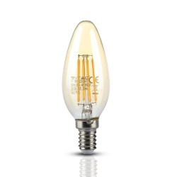 Bec LED - 4W Filament E14 Tip Lumânare Amber Alb cald