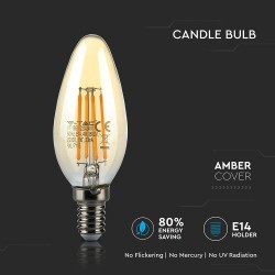 Lampi Iluminare, Bec LED - 4W Filament E14 Tip Lumânare Amber Alb cald -3, dioda.ro