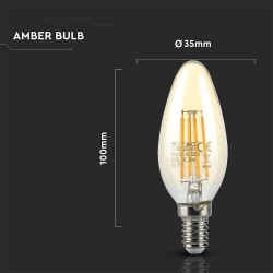 Lampi Iluminare, Bec LED - 4W Filament E14 Tip Lumânare Amber Alb cald -6, dioda.ro