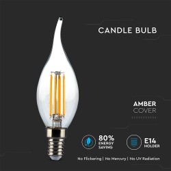 Lampi Iluminare, Bec LED - 4W Filament E14 Tip Lumânare cu flacără Amber Alb cald -3, dioda.ro