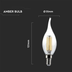 Lampi Iluminare, Bec LED - 4W Filament E14 Tip Lumânare cu flacără Amber Alb cald -6, dioda.ro
