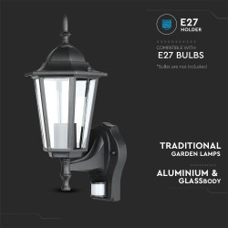 Lampi Iluminare, Lampa de gradina, prindere perete, cu senzor E27 Negru mat -3, dioda.ro