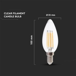Lampi Iluminare, Bec LED Lumânare - 6W Filament E14 Sticlă Clară 3000K -6, dioda.ro