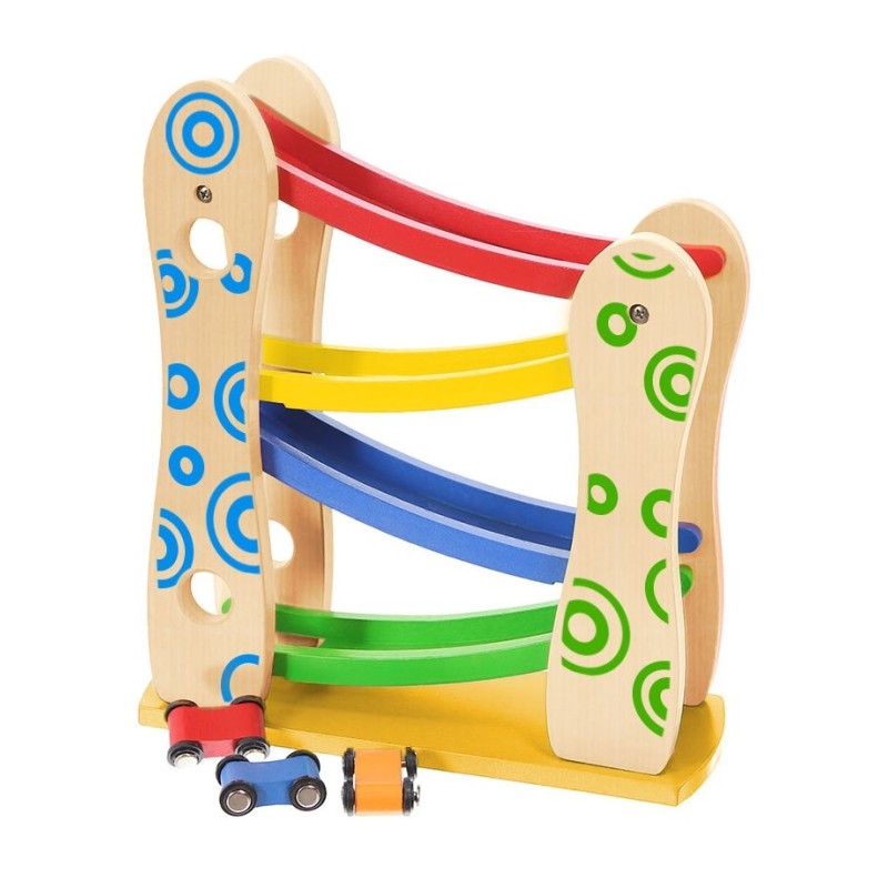 Jucarii, Pistă de tobogan din lemn + 3 mașini de jucărie Ecotoys -1, dioda.ro