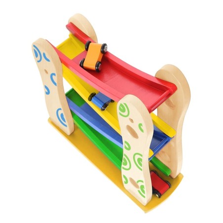 Pistă de tobogan din lemn + 3 mașini de jucărie Ecotoys