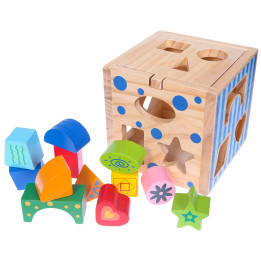 Jucarii, Sortare din lemn, cub educațional + blocuri Ecotoys -1, dioda.ro