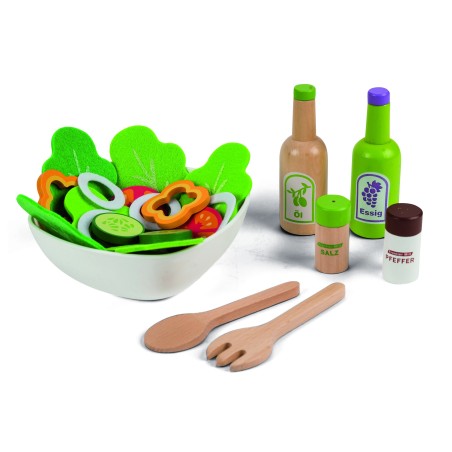 Jucarii, Set de salată de legume din lemn cu un castron de ecotoys -1, dioda.ro