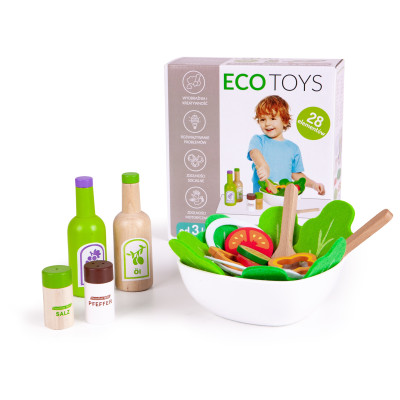 Jucarii, Set de salată de legume din lemn cu un castron de ecotoys -2, dioda.ro