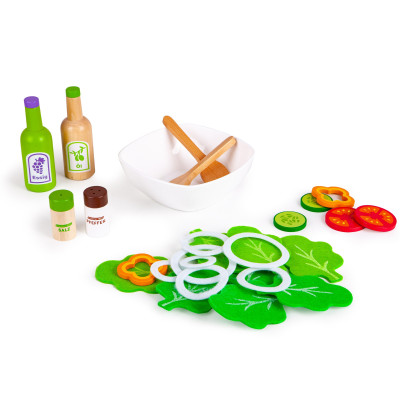 Jucarii, Set de salată de legume din lemn cu un castron de ecotoys -4, dioda.ro