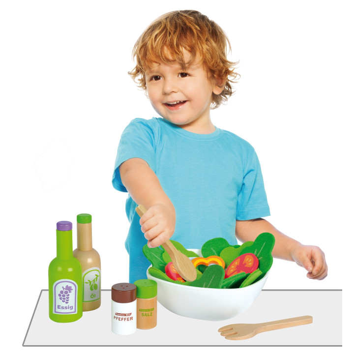 Jucarii, Set de salată de legume din lemn cu un castron de ecotoys -5, dioda.ro