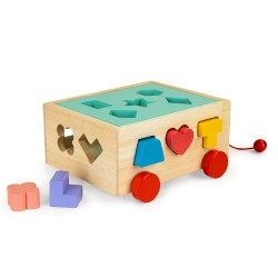 Jucarii, Cărucior de sortare din lemn cu blocuri - cub educativ pentru copii -3, dioda.ro