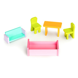 Jucarii, Casă de păpuși înaltă din lemn + mobilier ECOTOYS -4, dioda.ro