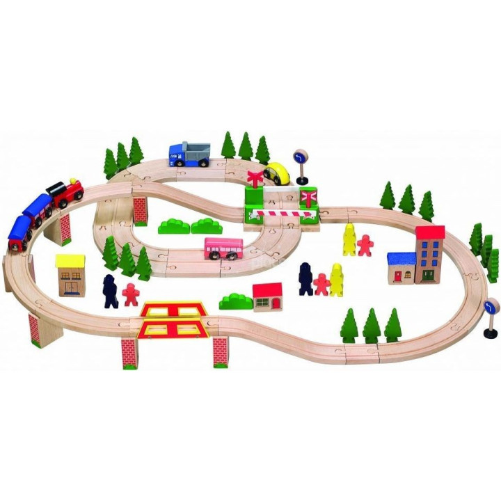 Jucării, Linie de tren din lemn 75 buc EcoToys - macheta -3, dioda.ro