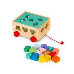 Cărucior de sortare din lemn cu blocuri - cub educativ pentru copii