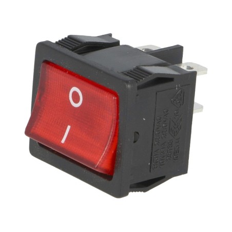 ROCKER DPST Poz: 2 OFF-ON 6A/250VAC roşie lampă cu neon 250V