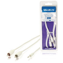 home, Cablu audio Valueline, jack stereo 3.5 mm tata 2 x RCA tata, 1 m, alb -1, dioda.ro