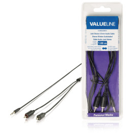 home, Cablu audio Valueline, jack stereo 3.5 mm tata 2 x RCA tata, 1 m, negru -1, dioda.ro