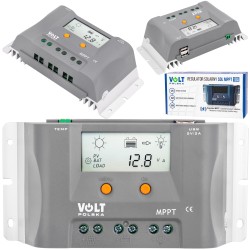 Controlere Panouri Solare, Regulator de tensiune pentru panouri fotovoltaice 10A 12V MPPT cu panou LCD VOLT POLSK -10, dioda.ro
