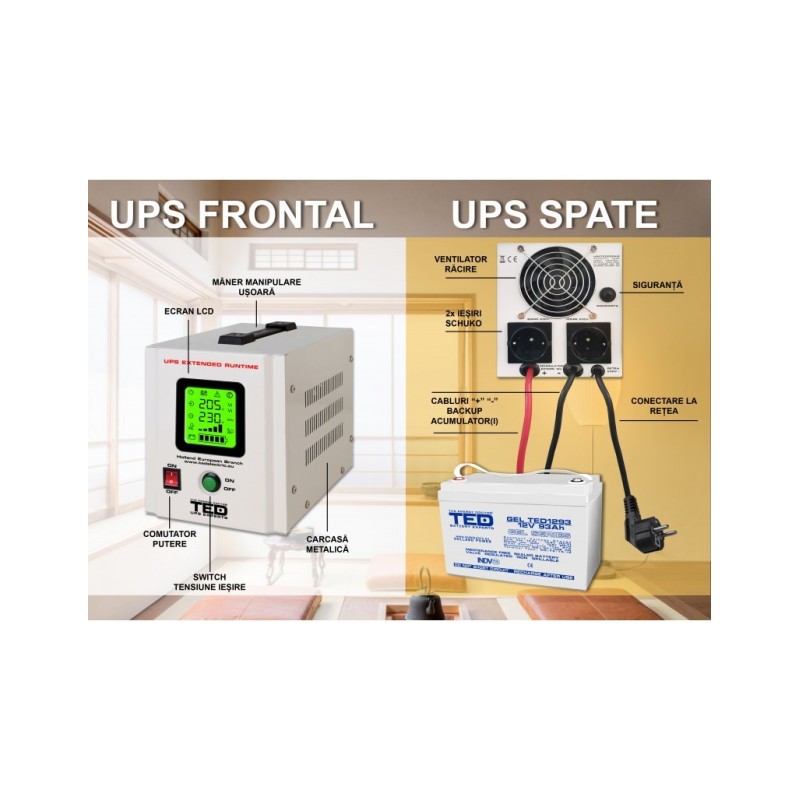 UPS centrala termica TED Electric 900VA 500W Runtime extins