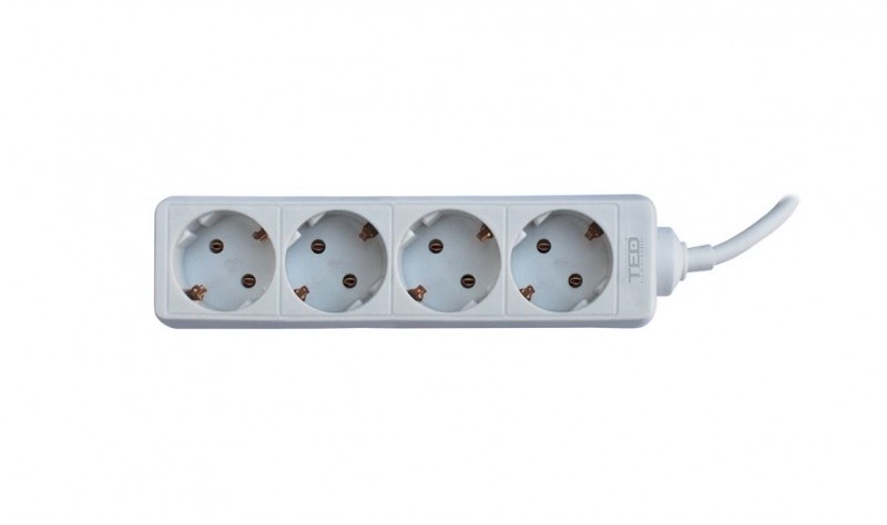 Prelungitor 5 metri 4 prize schuko cablu 3x1mm alb 1ted5m4p