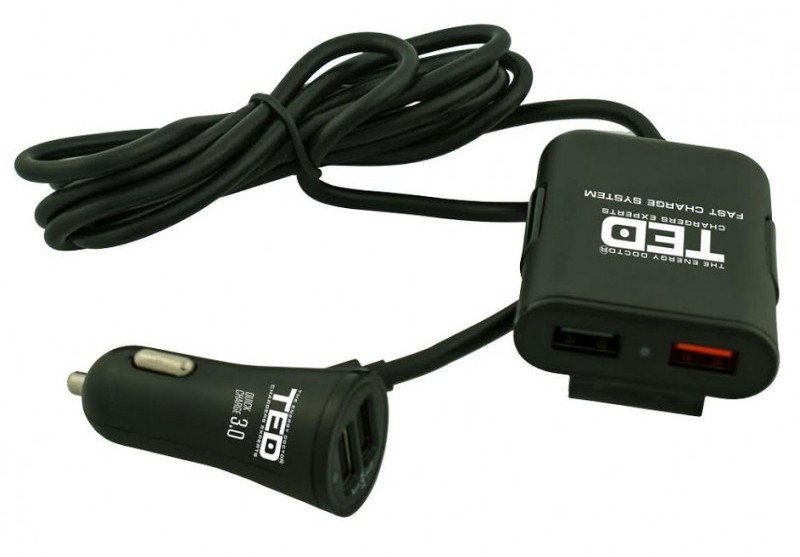 Alimentator de la auto 12v la 2 x usb 1 x 3,1a + 1 x 3a fast charge cablu 1,8 metri ted electric