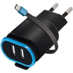 Acumulatoare, Incarcator USB Forever, TC-02, 2x 2.4A negru cu cablu USB-C -1, dioda.ro