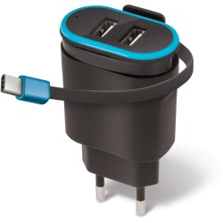 Acumulatoare, Incarcator USB Forever, TC-02, 2x 2.4A negru cu cablu USB-C -3, dioda.ro