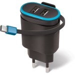 Acumulatoare, Incarcator USB Forever, TC-02, 2x 2.4A negru cu cablu USB-C -1, dioda.ro