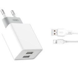 Sursa de alimentare, Incarcator de perete XO L65 2x USB 2,4A alb + cablu Lightning -1, dioda.ro