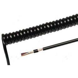 Cablu: spiralat 3x0,75mm2 PUR negru 300/500V 0,5m 2m Clasa:5