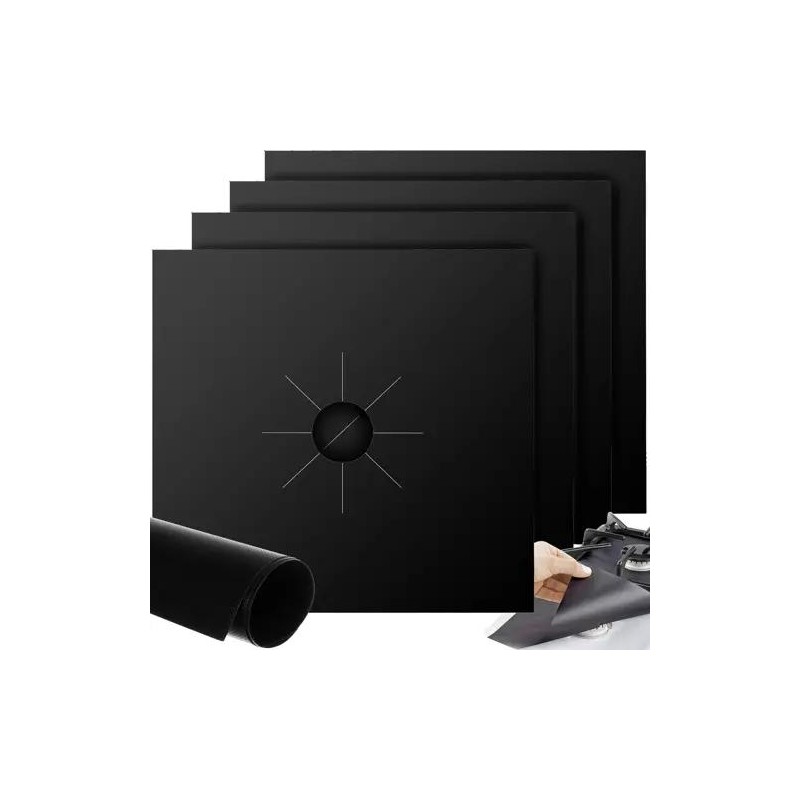 Casa Gradina, Set 4 bucati folie din teflon pentru aragaz sau plita, reutilizabile, 27 x 27 cm, negru. Ruhy 19176 -1, dioda.ro