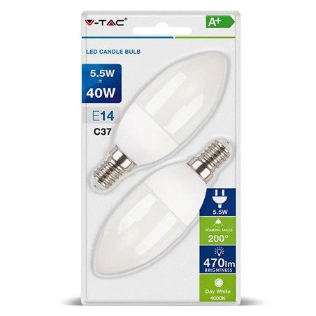 Interne, BLISTER 2 BECURI LED E14 5.5W 6400K ALB RECE -1, dioda.ro