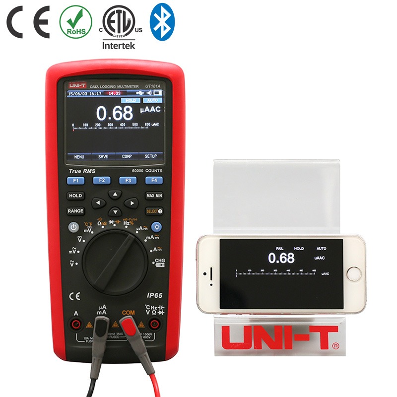 UT181A Multimetru / datalogger înregistrare a datelor cu 60 000 de măsurări, precizie ridicată, display grafic color complet, și cu posibilitatea de conectare la un a PC sau un smartphone.